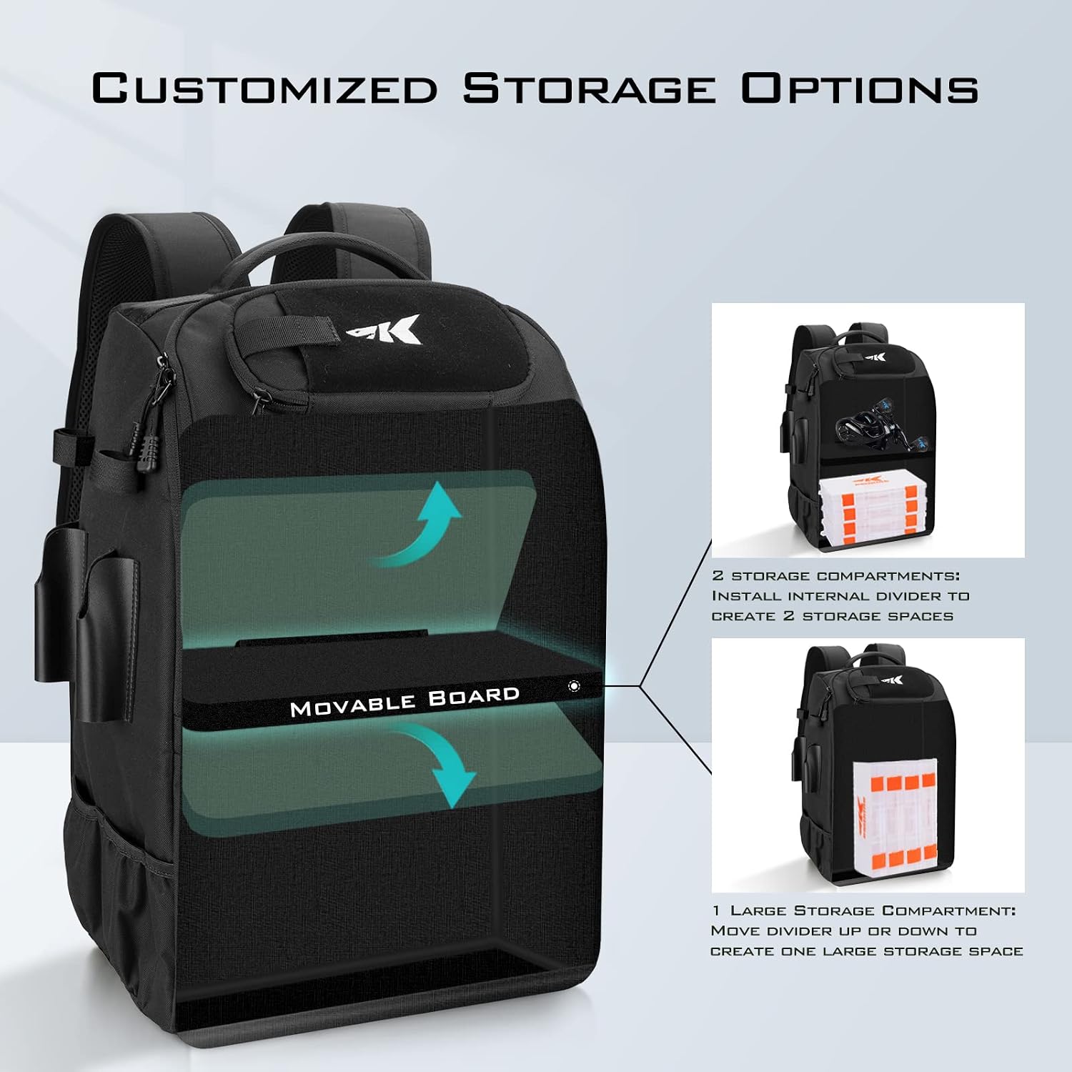 KarryAll Fishing Backpack with Rod Holder 4 Tackle Boxes, 40/26L | Tackle Bag Storage Fishing Gear and Equipment