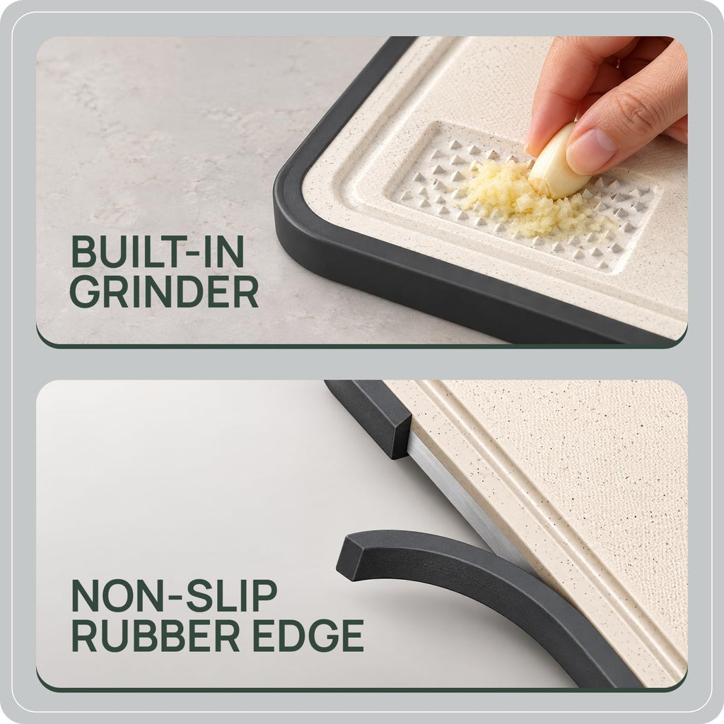 Titanium Cutting Board Double Sided, Heavy Duty Chopping Board with Cut Resistant Gloves, 5 Finger Guards & Thumb