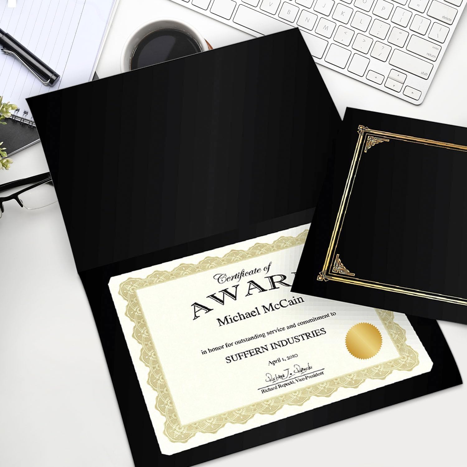 Optima Gold Blank Award Certificate Paper with Gold Foil Seals, 8.5 x 11", Seal 1.75" (Pack of 25)