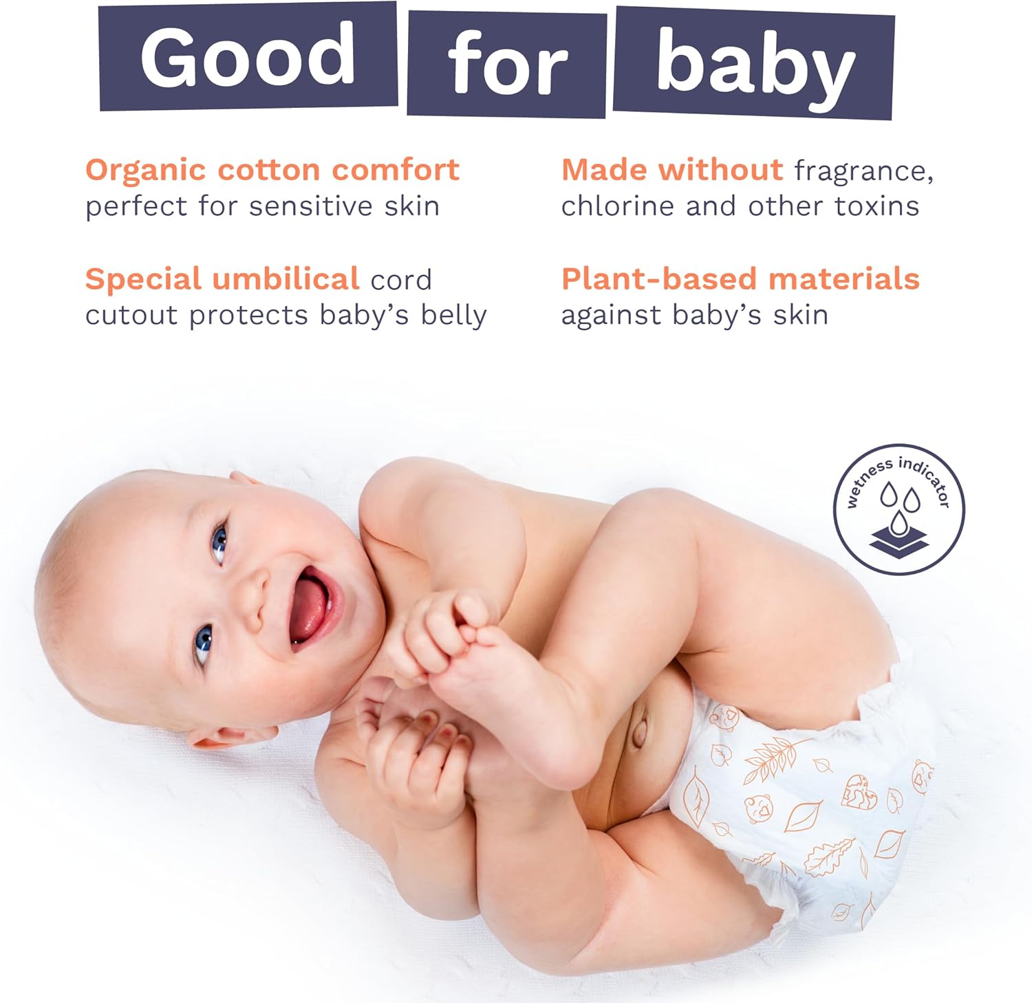 Hypoallergenic Diapers, Size 1 (4-11 lbs), Newborn, Totally Chlorine Free, Wetness Indicator, Suitable for Sensitive