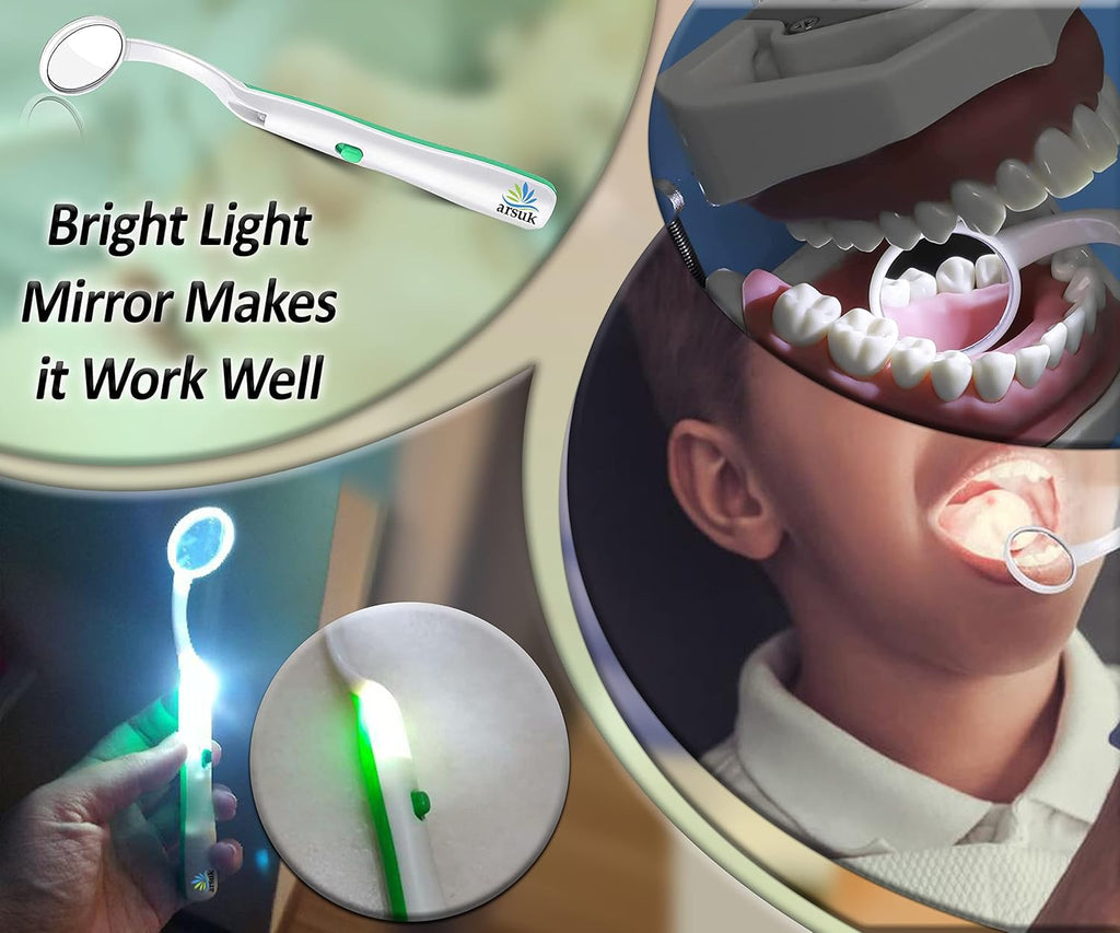 Dental Mirror for Teeth with LED Light – Dentist Mirror for inside Mouth, Gums & Tongue – Anti-Fog Reusable Mouth