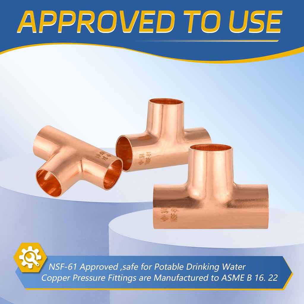 15PACK GUOFIS 3/4"Copper Sweat Tee Fitting,Solder Connection(COPPER011-15)