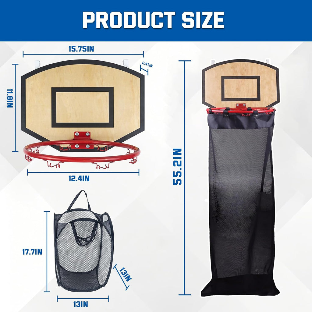 Basketball Laundry Hamper, Over The Door Hoop with Laundry Basket, Sports-Themed Hamper Organizer Set with Backboard