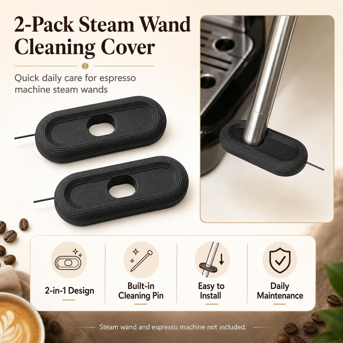 Steam Wand Cleaning Tool 2-Pack Compatible with breville (Black)