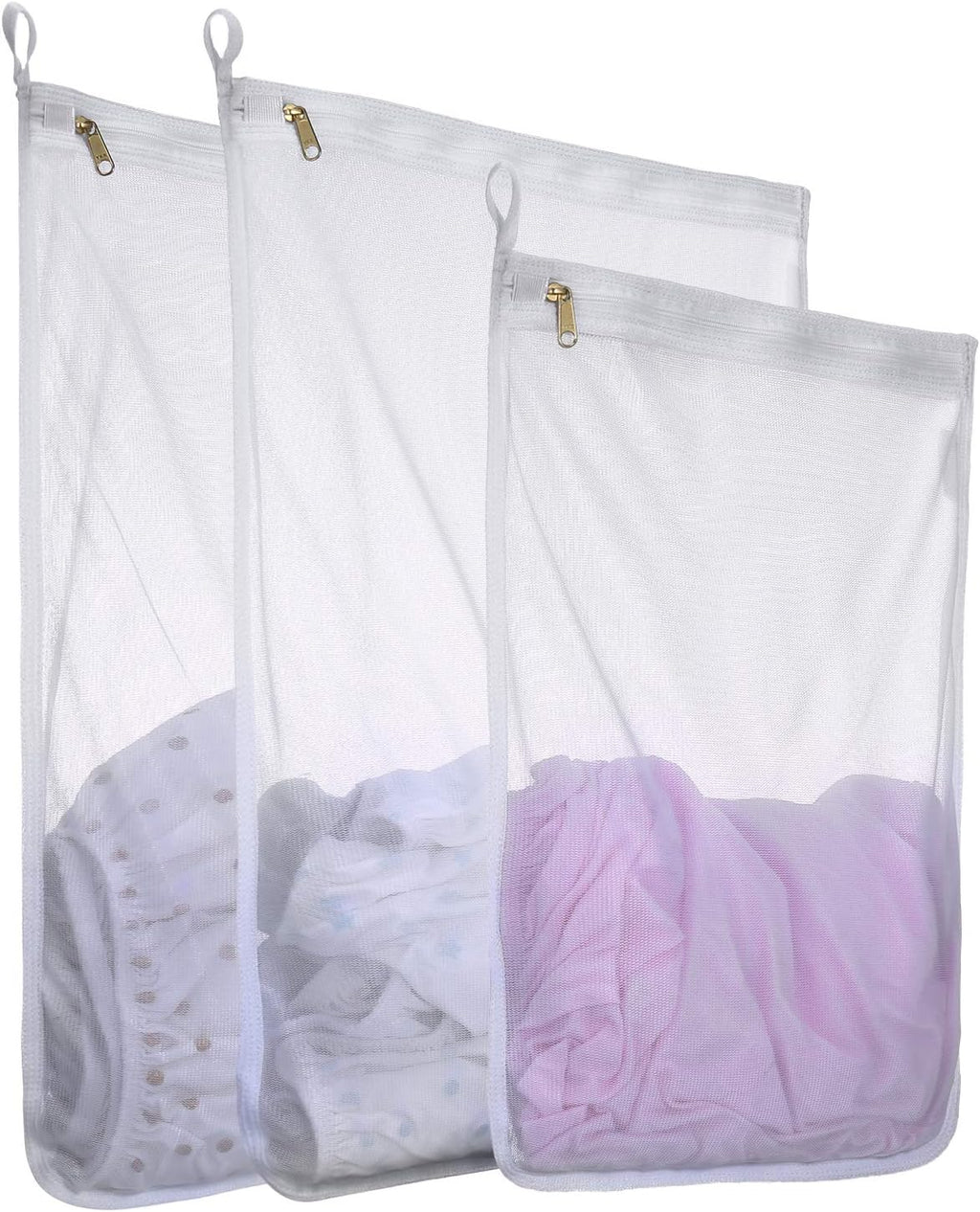 Fine Mesh Laundry Bags for Delicates, 3 Pack (2L+1M) Reusable Wash Bags with Sturdy Zippers, Durable Net Washing Bags