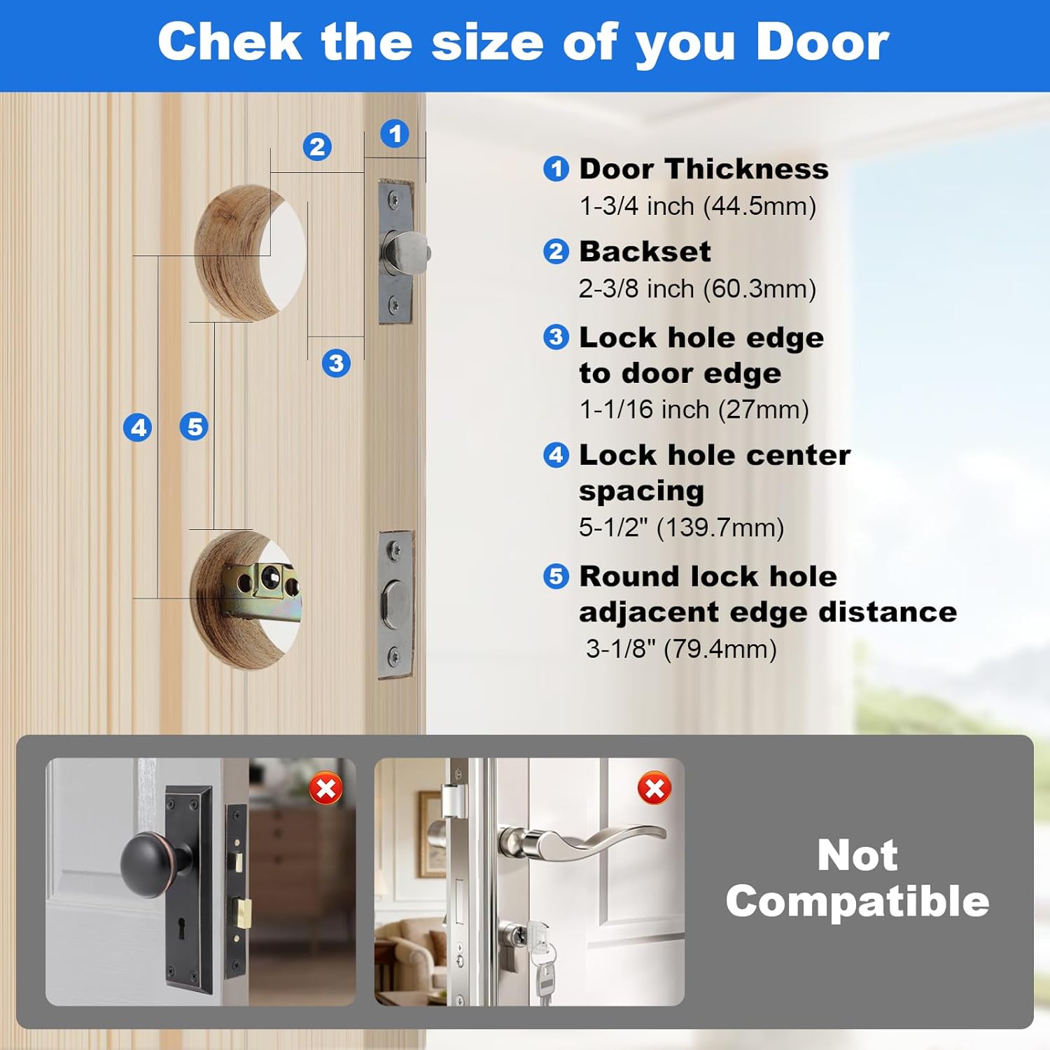 U 10539 Door Reinforcement Plate & U10385 Strike for 1-3/4" Thick Doors | Fits 2-3/8" (60mm) backsets,Stainless