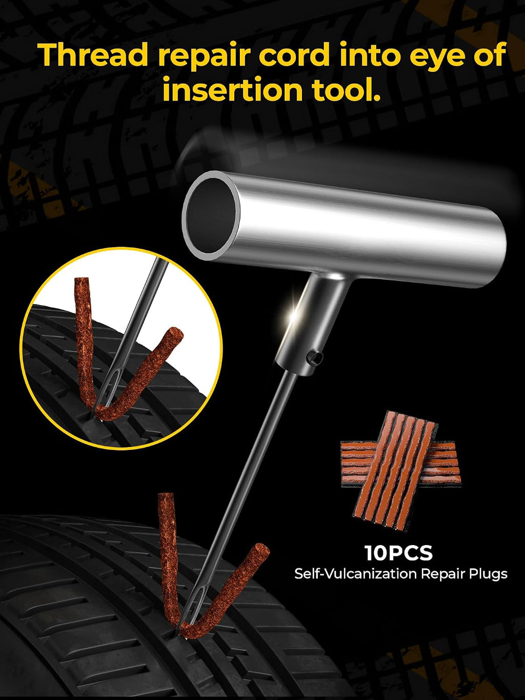 Flat Tire Repair Kit 15pcs, Heavy Duty Tire Plug Kit to Fix Puncture | Tire Patch Kit with Portable Storage Case