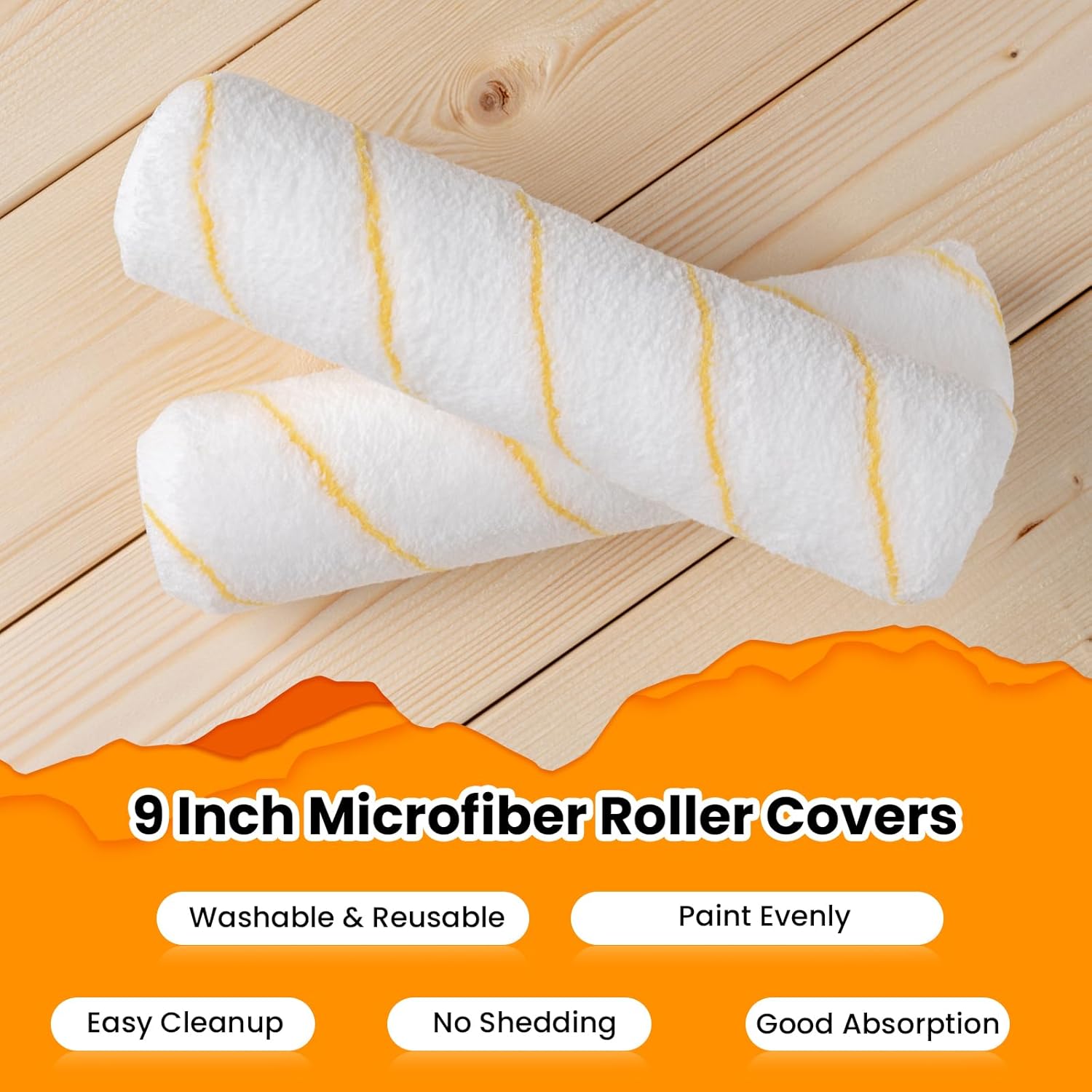 Paint Roller Covers, 5 Pack, 9 Inch Microfiber Paint Roller, 3/8" Nap Covers for Paint Roller Frame, Rollers for