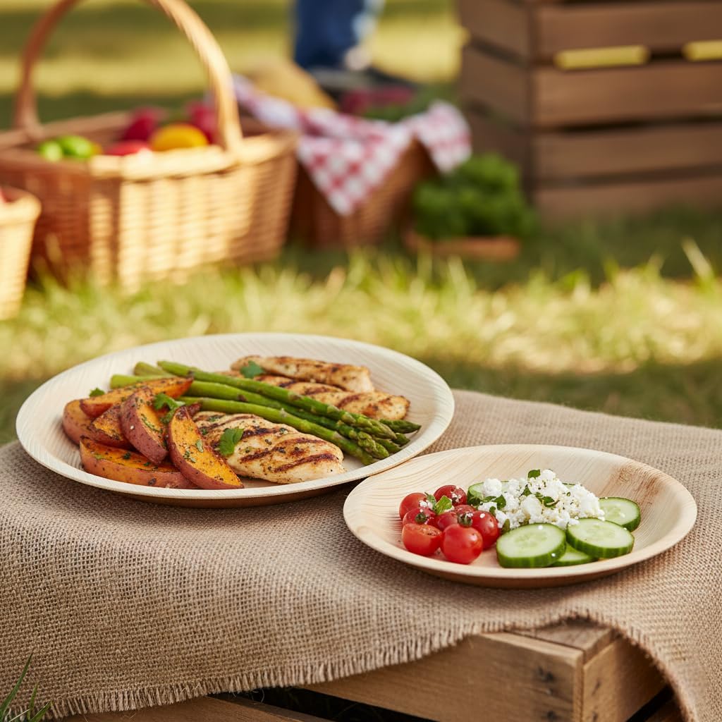 25-Pack 10" Round & 25-Pack 7" Round Disposable Bamboo Plates | Perfect for Parties, Weddings, and Catering Events