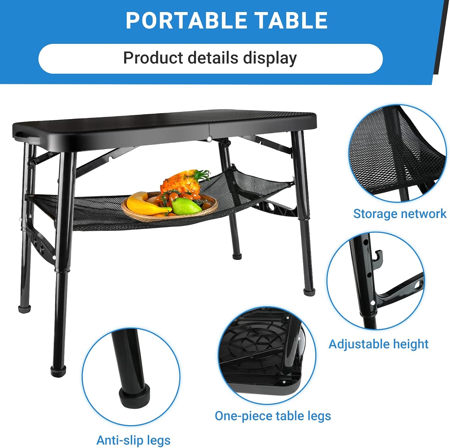 Portable Folding Table and Stool Set, Lightweight Foldable Table & Collapsible Stool for Camping Picnic Beach