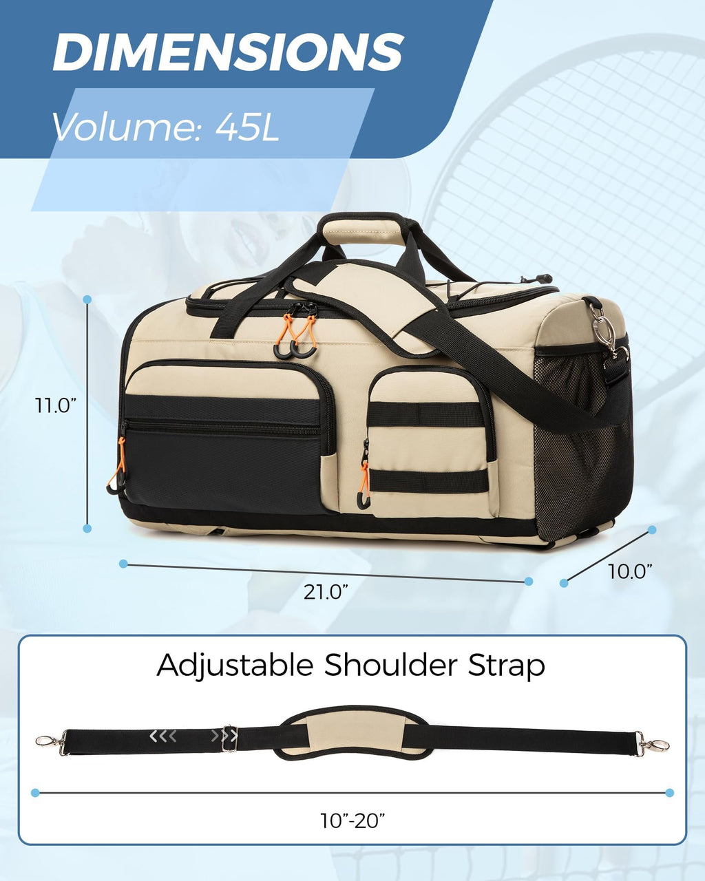 45L Gym Bag for Men, 3-In-1 Duffle Bag Backpack for Travel