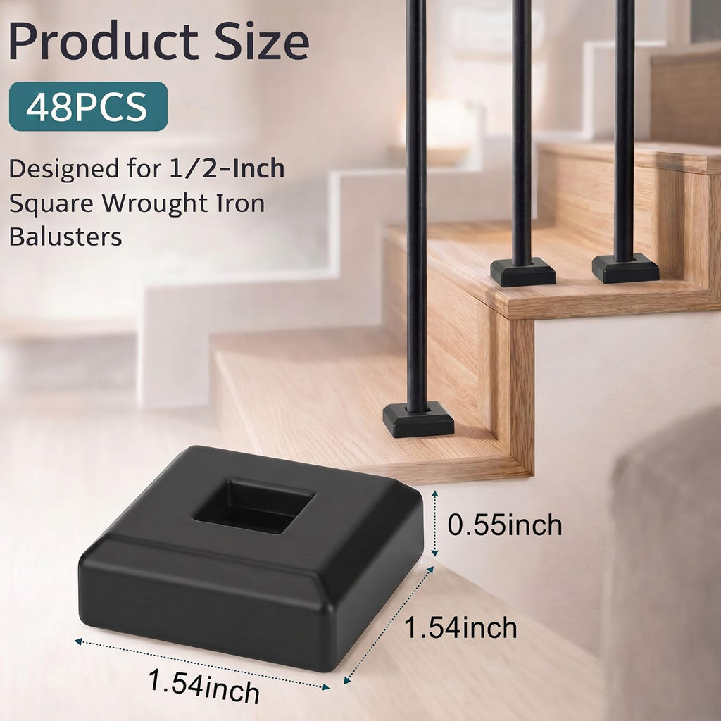 48 Pcs 1/2'' Baluster Shoe Aluminum Flat Shoes Modern Matte Black