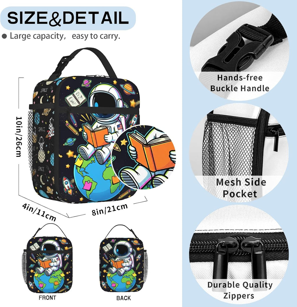 Lunch Bag Kids, Space Astronaut Insulated Lunch Box, Reusable Thermal Cooler Tote for Kids, Back to School