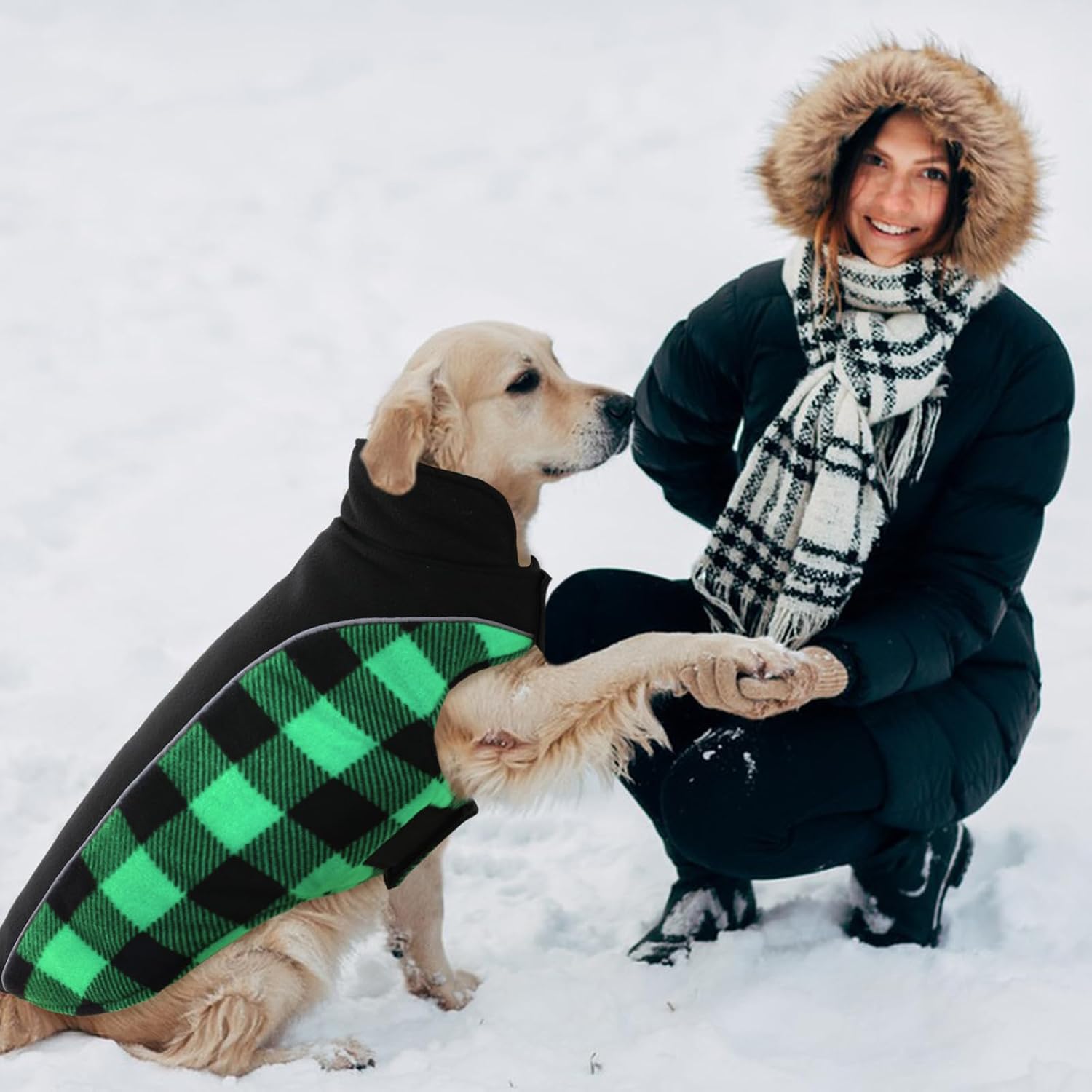 Dog Winter Coat, Reversible Waterproof Dog Jacket with Reflective Strip, Warm Dogs Fleece Vest Adjustable Doggy Cold