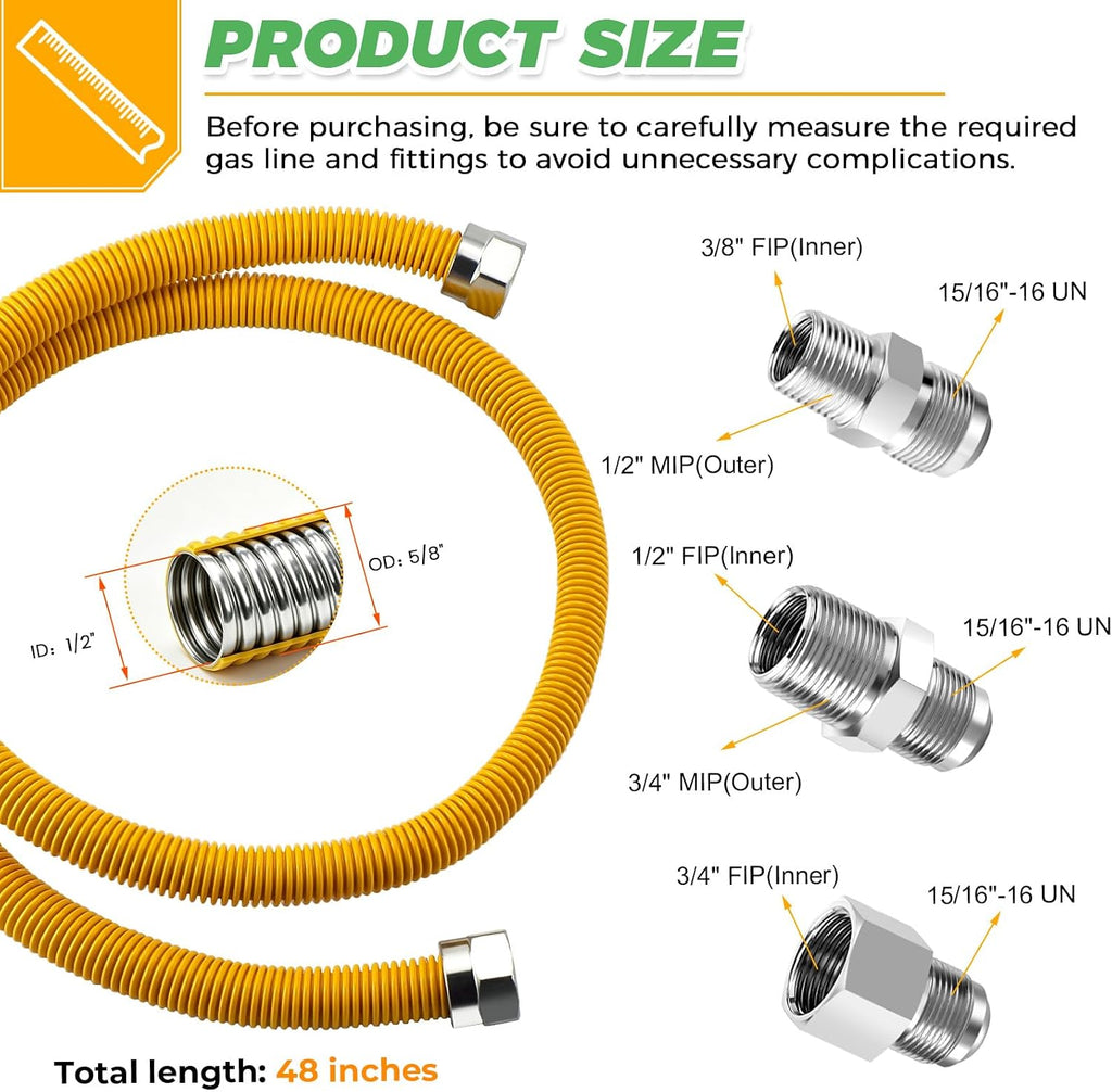 UPGRADED 48" Dryer Gas Line Kit for Gas Dryer Stove Range 5/8" OD(1/2" ID)