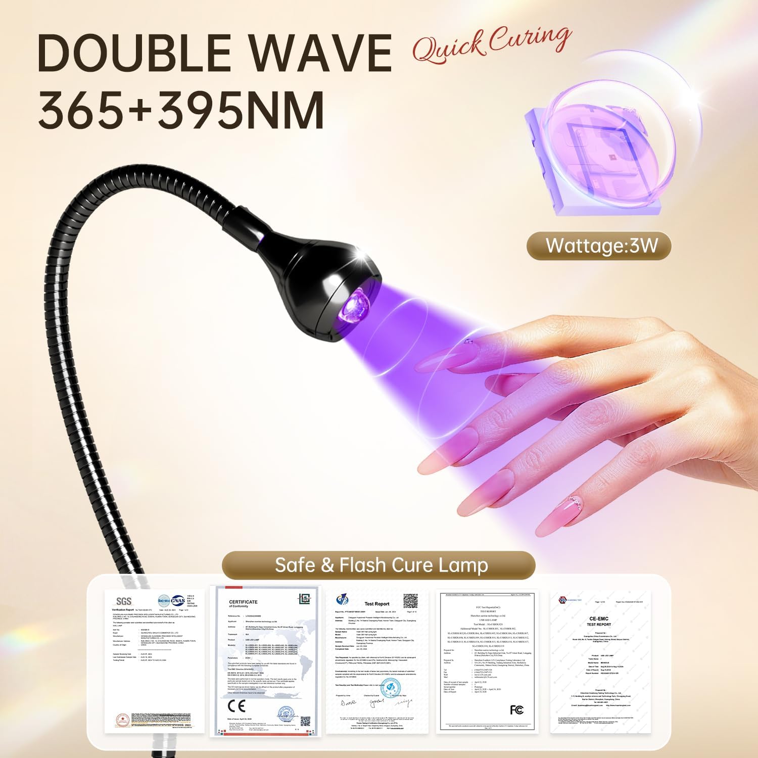 3W LED Nail Lamp with Clamp and Flexible Gooseneck for Gel Nails | Includes UV Protection Gloves for Gel Polish