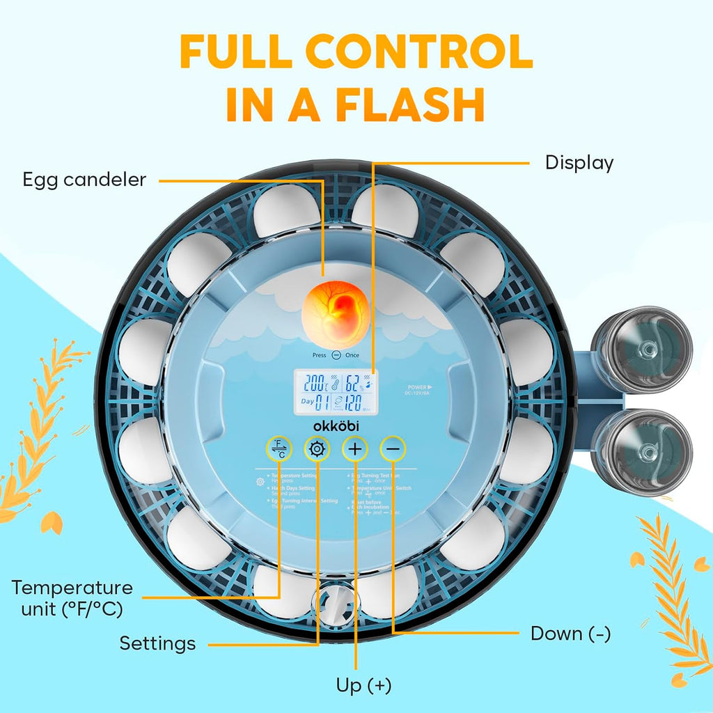 18 Egg Incubator with Automatic Rotation and Humidity Control, LED Display