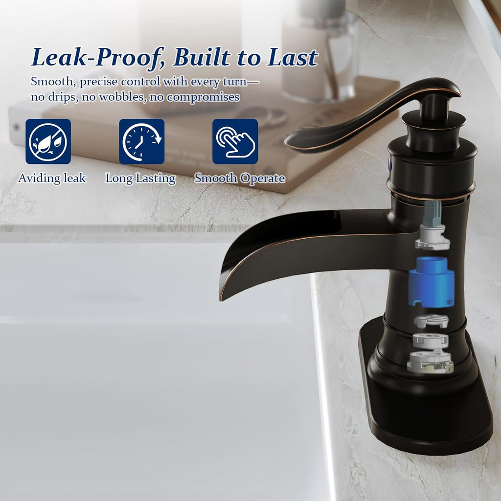 Lead-Free Brass ORB Waterfall Bathroom Faucet for Farmhouse Rustic