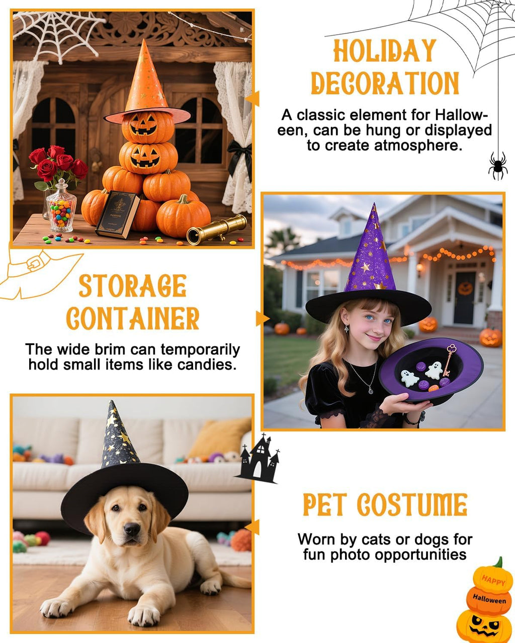 Witch Hat for Women Halloween Wizard Hat with Gold Star Party Hats for Adults Halloween Costume Accessories