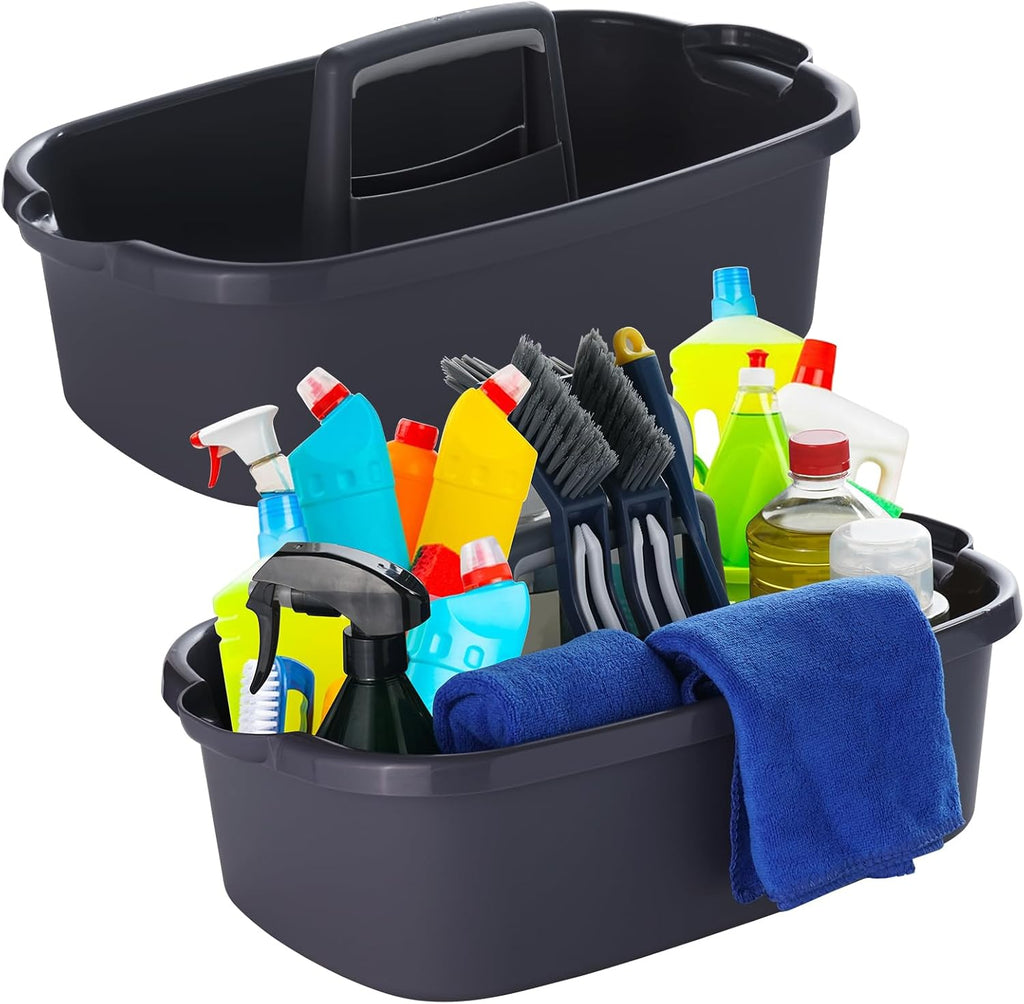 2-Pack Large Gray Cleaning Caddy for Cleaning Supplies with Handle - Portable Plastic Tote Organizer for Shower