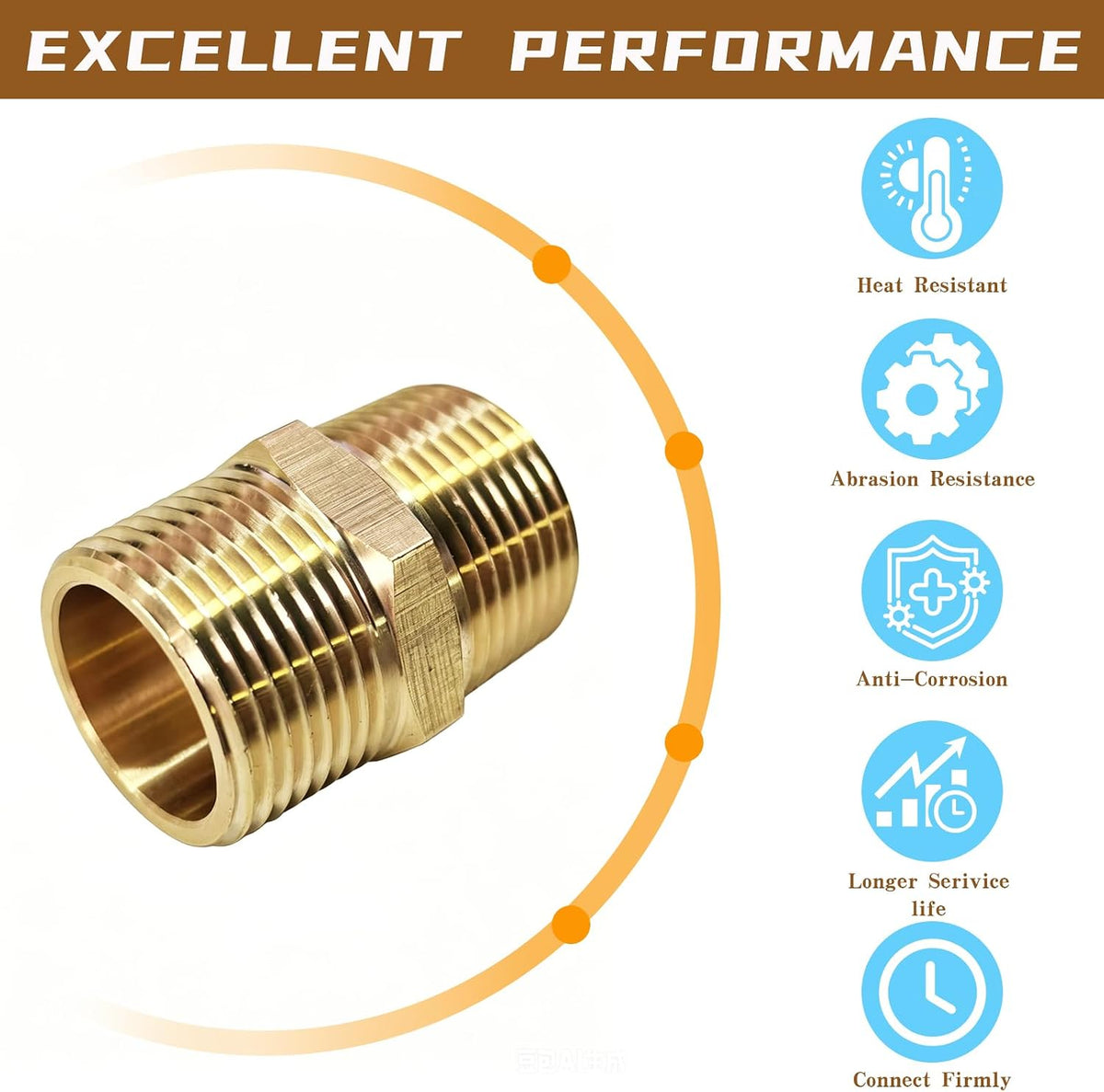 2PCS Hex Brass Nipple 1/2” Male X 1/2” Male NPT Pipe Fitting