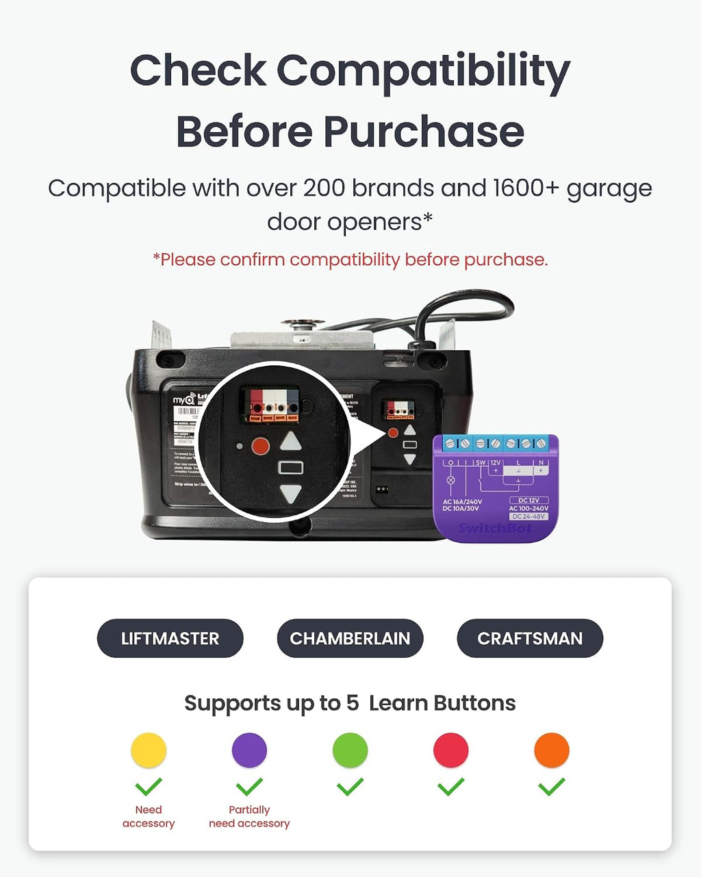 Smart Garage Door Opener w/Remote, Matter Certified, Alexa/Google/Siri/IFTTT/Smartthings Supported, Most Garage Door