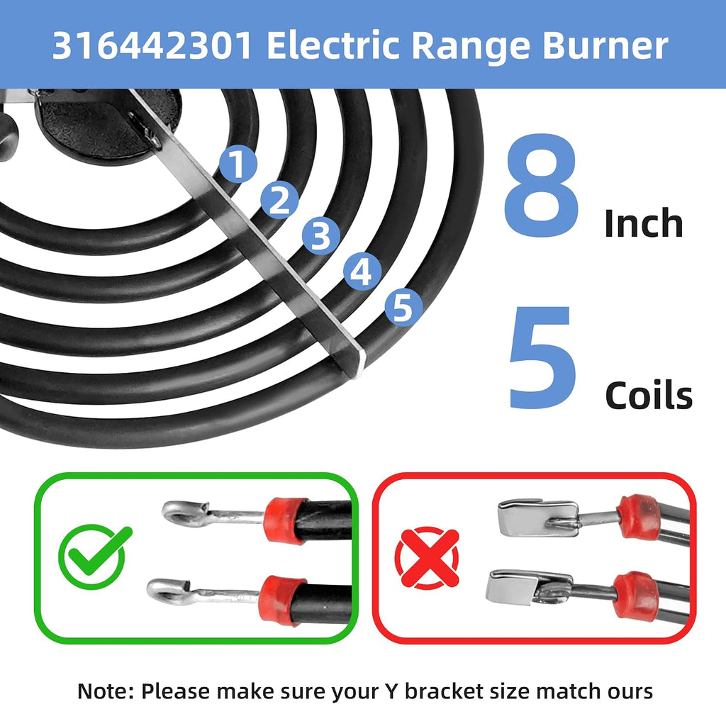 316442301 Electric Range Burner 8'' Coil Surface Element (5-Turns) by APPLIANCEMATES Replacement for Frigidaire Range Coil Surface Element Replaces MP26YA AP4356467 PS2339242