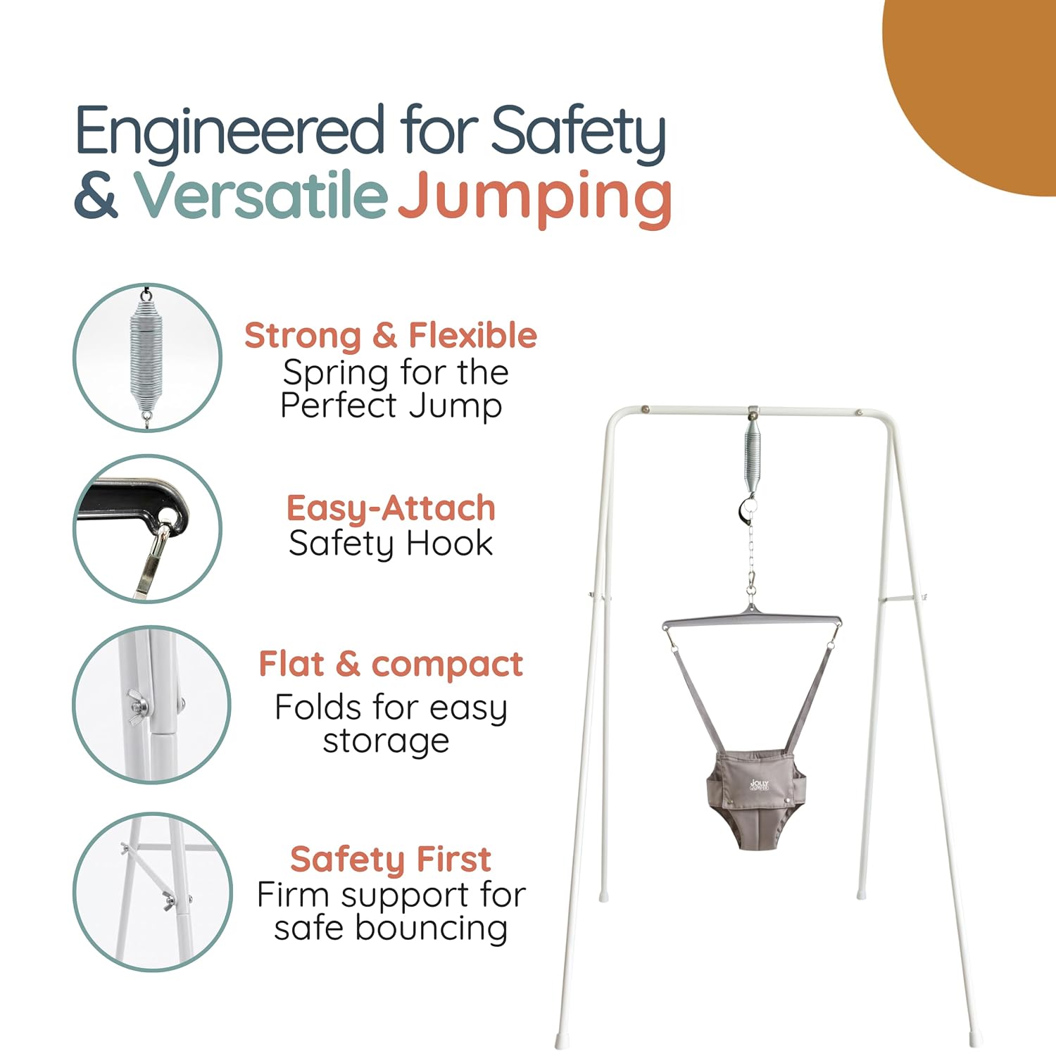 Classic (Grey) with Stand - Original Baby Jumper, Indoor and Outdoor Exercise Saddle Seat, Adjustable Height