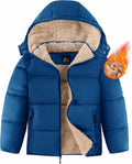 Boy's Winter Coat Thermal Puffer Jacket Warm Sherpa Fleece Lined Water-Resistant Zip Outerwear Coat with Detachable Hood