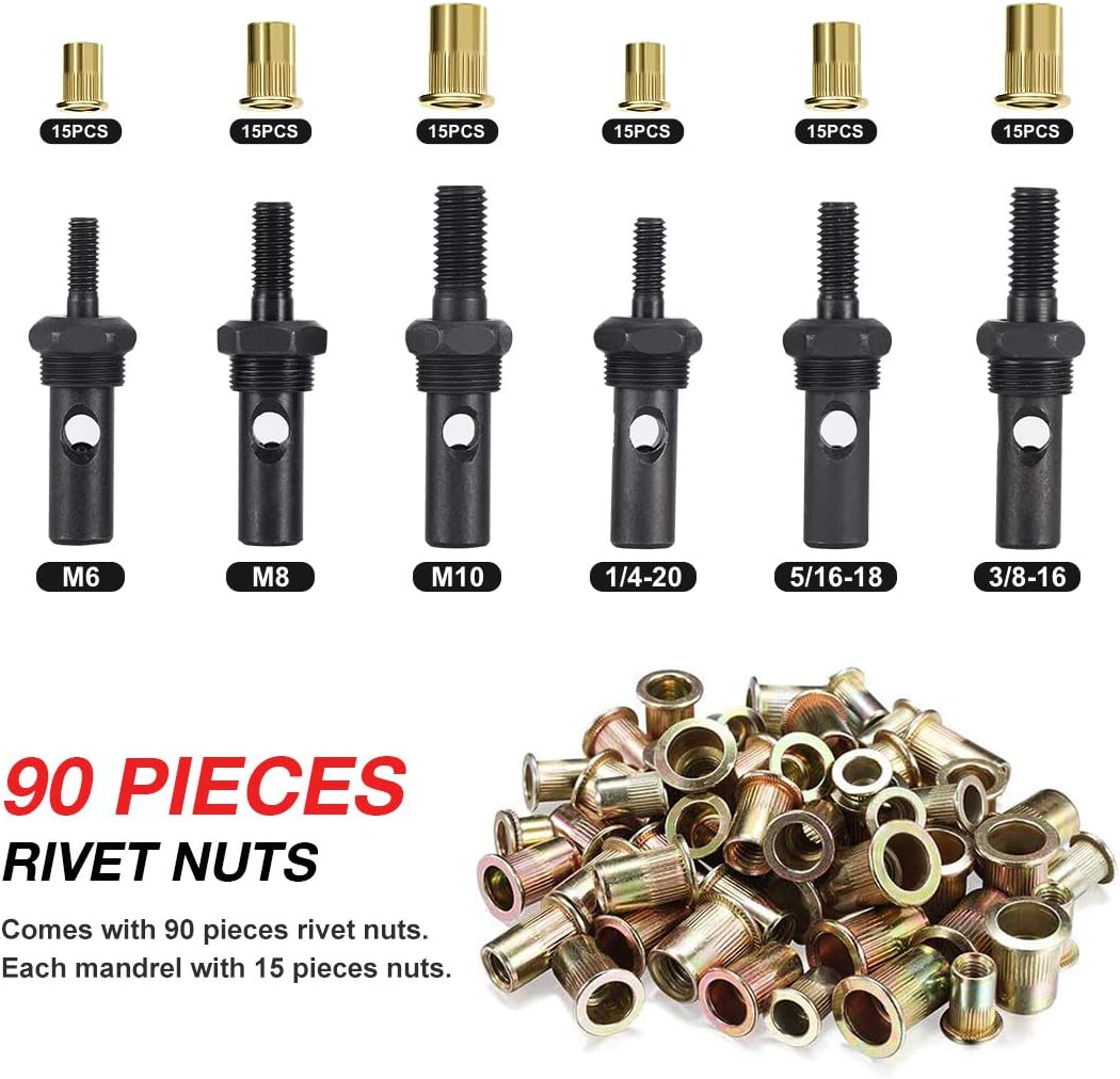 14" Rivet Nut Tool, Professional Hand Rivet Nut Setter Kit Labor-Saving and Compact Design Including 6