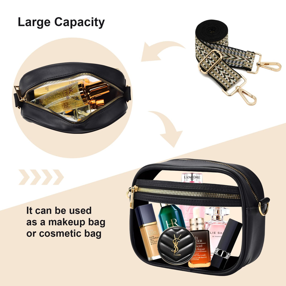 Clear Purse for Stadium Events Transparent Crossbody Bag