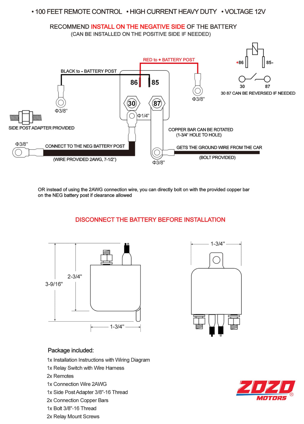 Side Post Remote Battery Disconnect Switch 12V Heavy Duty 200/1000A On/Off