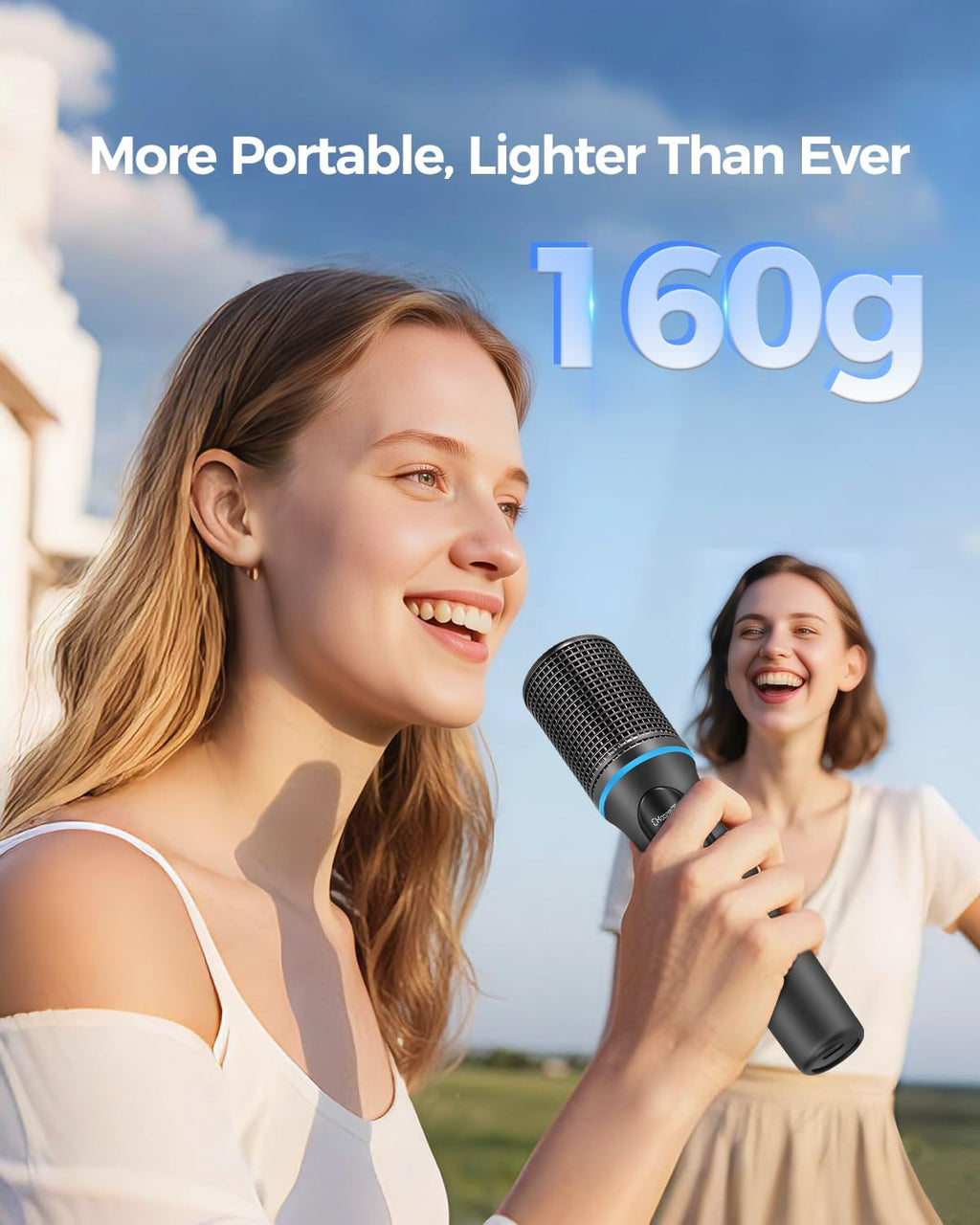 Wireless Microphones, 5-level Volume Adjustment, Dual Handheld Dynamic Mic with Dynamic Ambient Lighting,Ultra-Stable