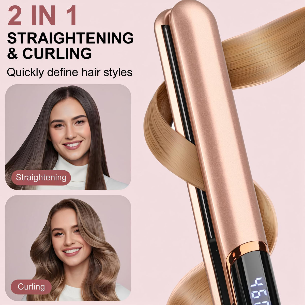 Flat Iron Hair Straightener with Floating Plates, Adjustable Temp