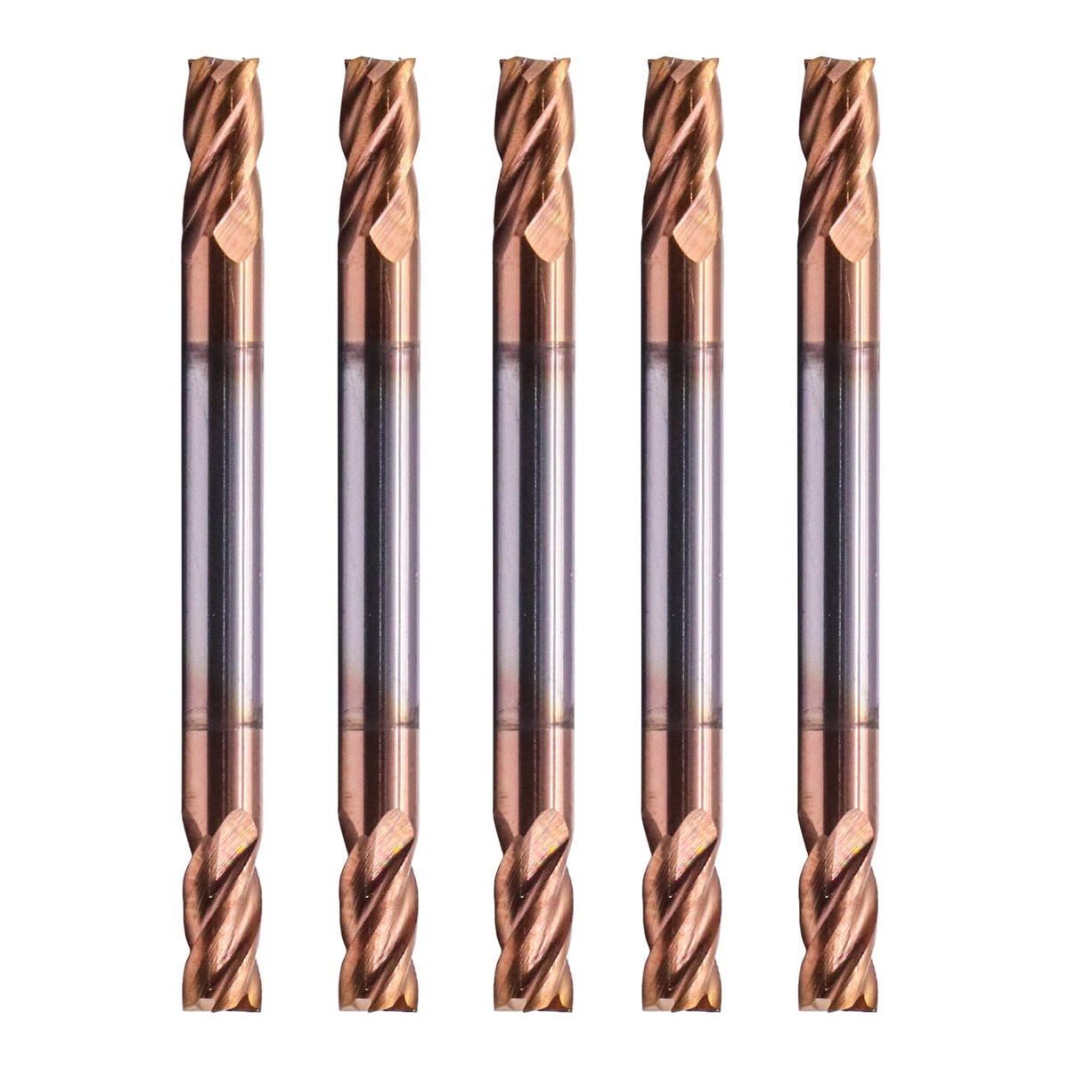 5 Pack 1/8" 4 Flute Double End Solid Carbide Square End Mills, TiSiN Coated