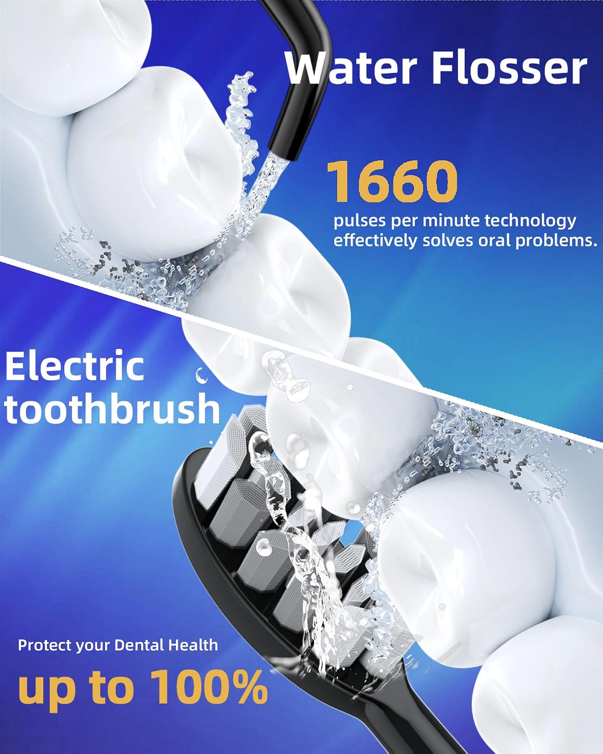 Water Flosser and Electric Toothbrush Combo,2-1 Oral Clean Kit, 5-Speed Sonic Electric Toothbrush & 4-Speed Portable