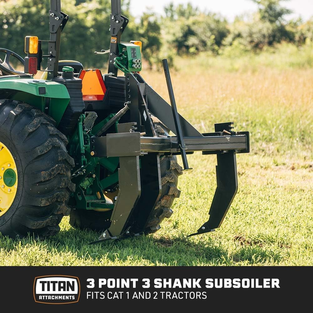 Titan Attachments 3 Shank Subsoiler Ground Ripper Fits Category 1 and 2, 3 Point Quick Hitch Compatible