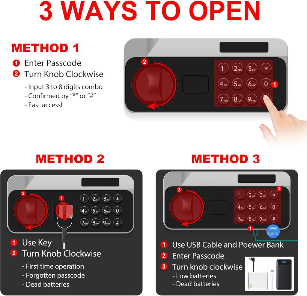 1.8 Cuft Safe Box Fireproof Waterproof, Small Safe for Home Use Fire and Water Proof with Combination Lock, Alarm