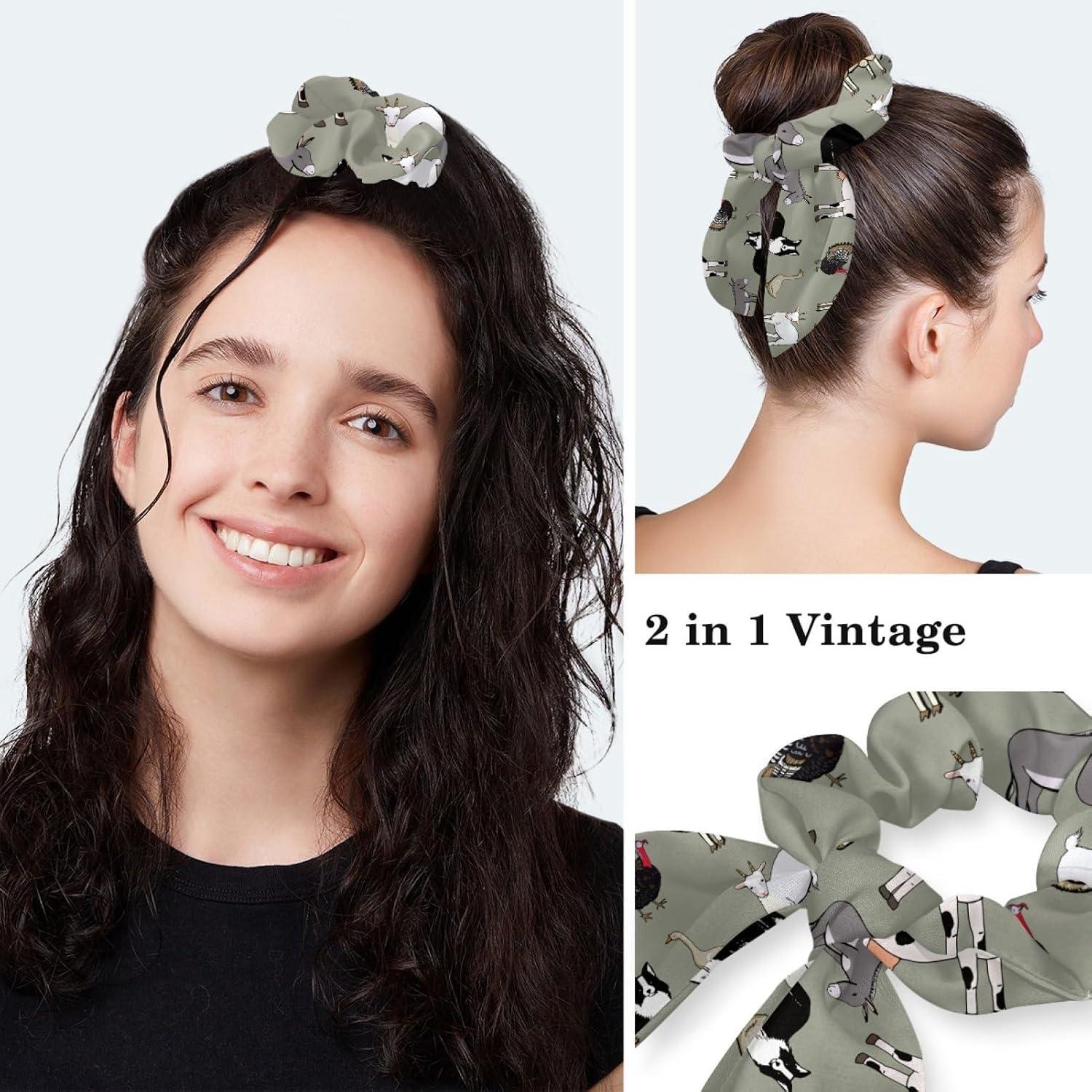 Adjustable Farm Animals Pig Cow Women Bouffant Cap with Buttons Scrub Hat for Woman