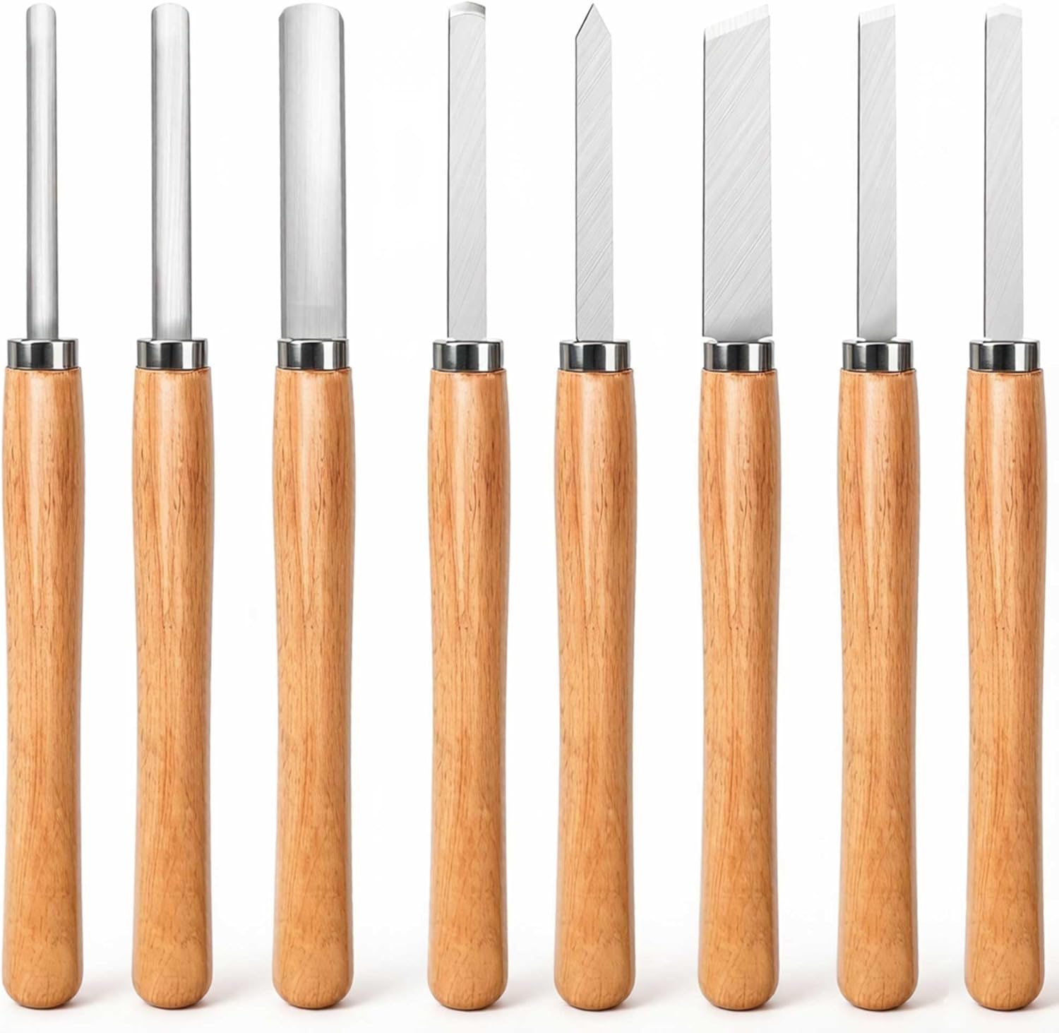 8 Piece Heavy Duty Wood Turning Chisel Set, Lathe Chisel Cutting Tools, (3) Gouge (1) Round Nose (1) Spear Point (2)