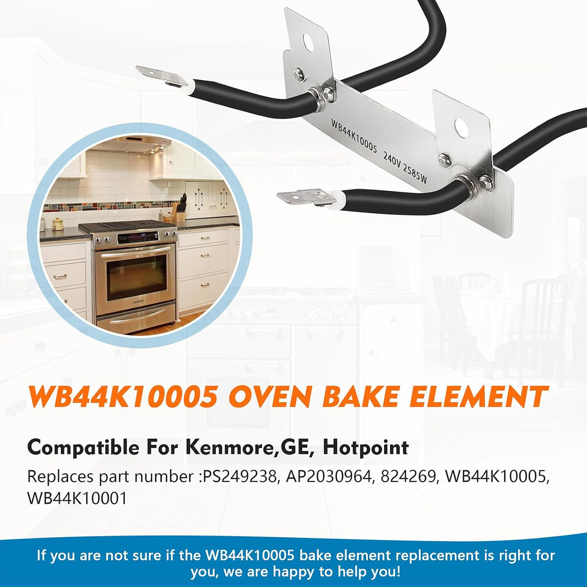 WB44K10005 Bake Element Oven Heating Element For General Electric Hotpoint Kenmore Stove Oven - Replaces 824269, AP2030964, WB44K10001, PS249238