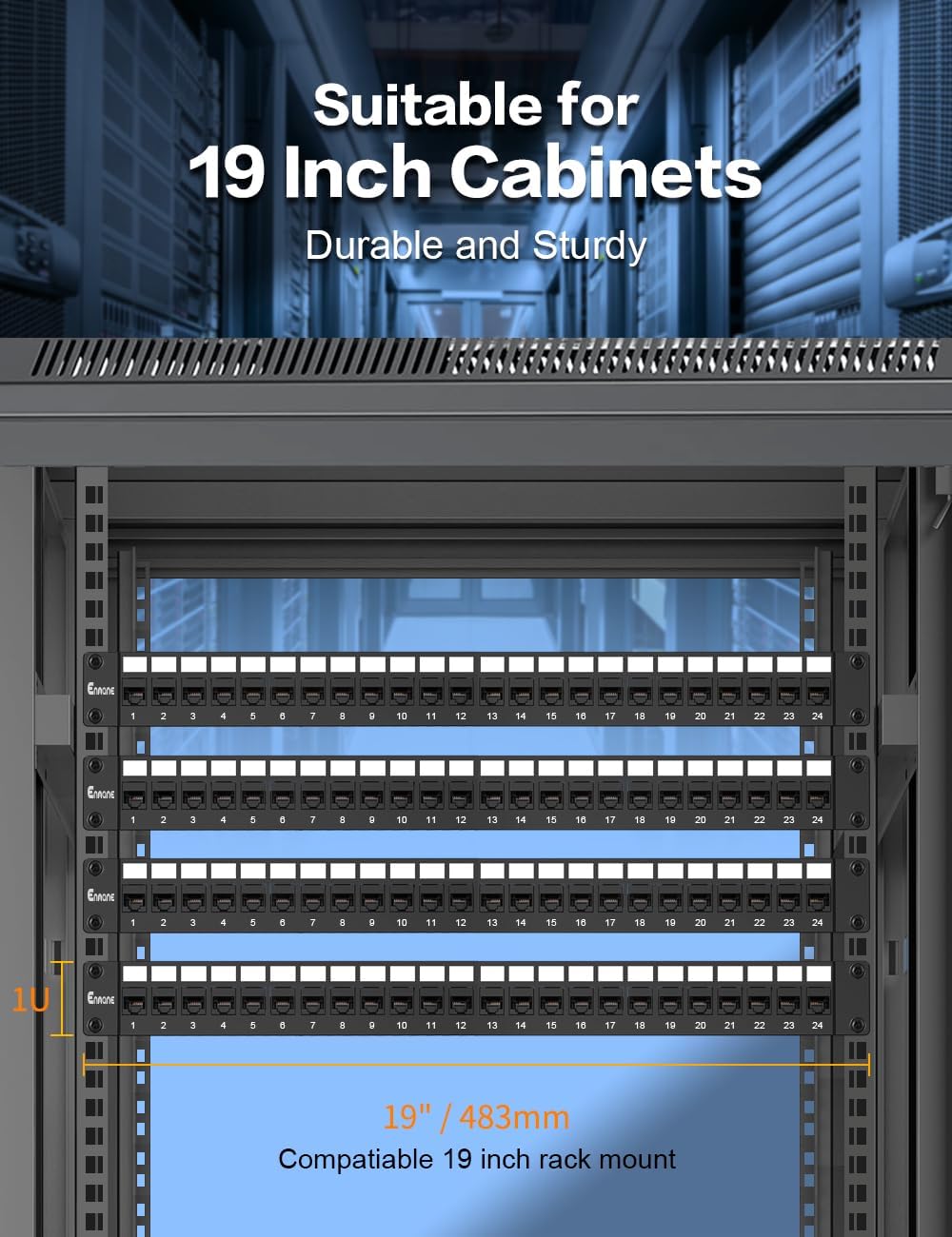 24 Port Cat6 Keystone Patch Panel 1U 19-Inch Rackmount