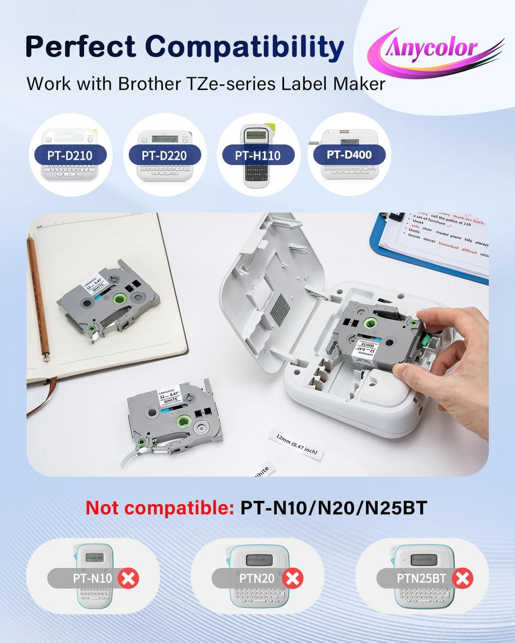 TZe TZ Tape 12mm 0.47 Laminated White TZe-231 Label Maker Tape | TZ231 Replace for Brother PTouch Tape 1/2" for