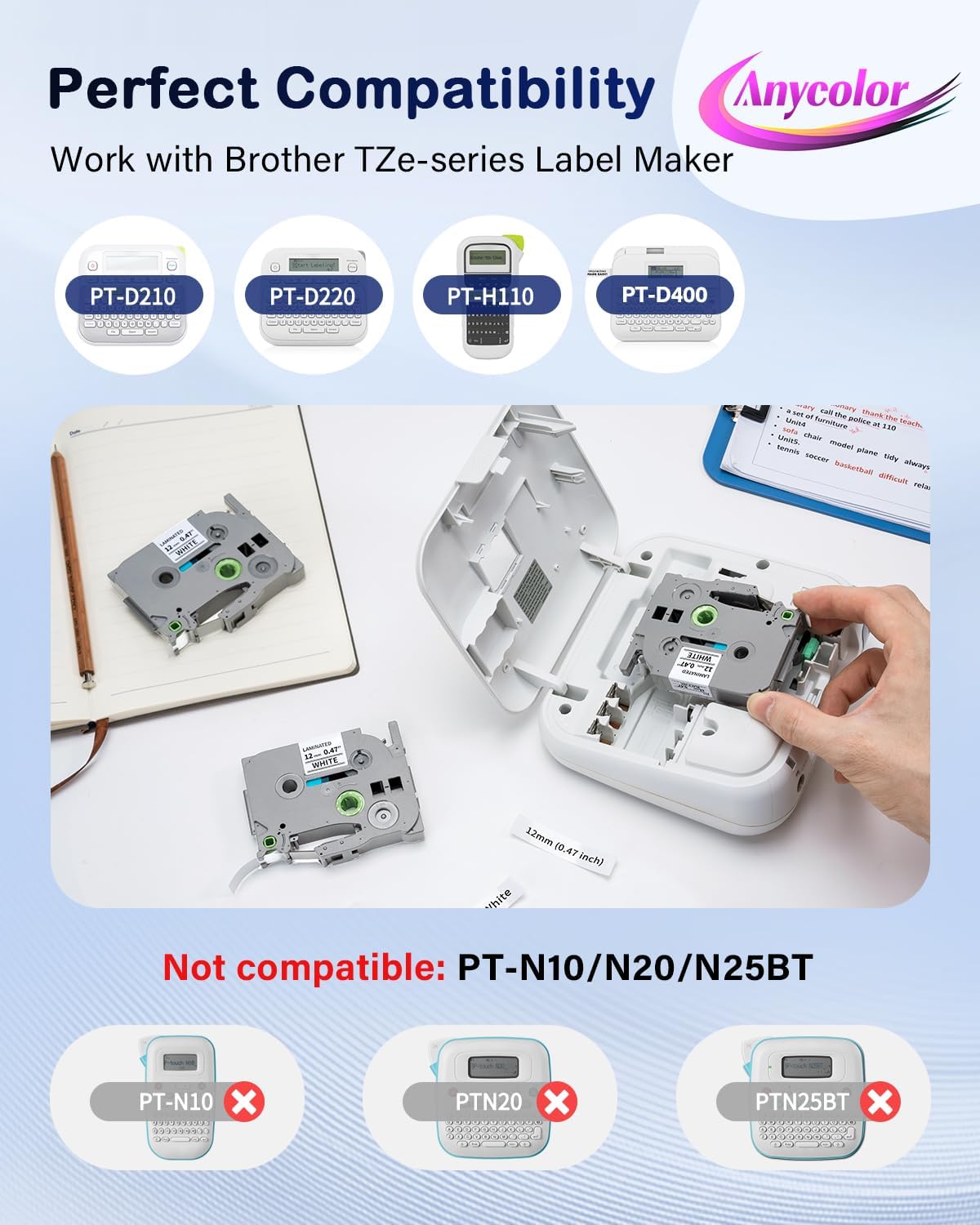 TZe TZ Tape 12mm 0.47 Laminated White TZe-231 Label Maker Tape | TZ231 Replace for Brother PTouch Tape 1/2" for