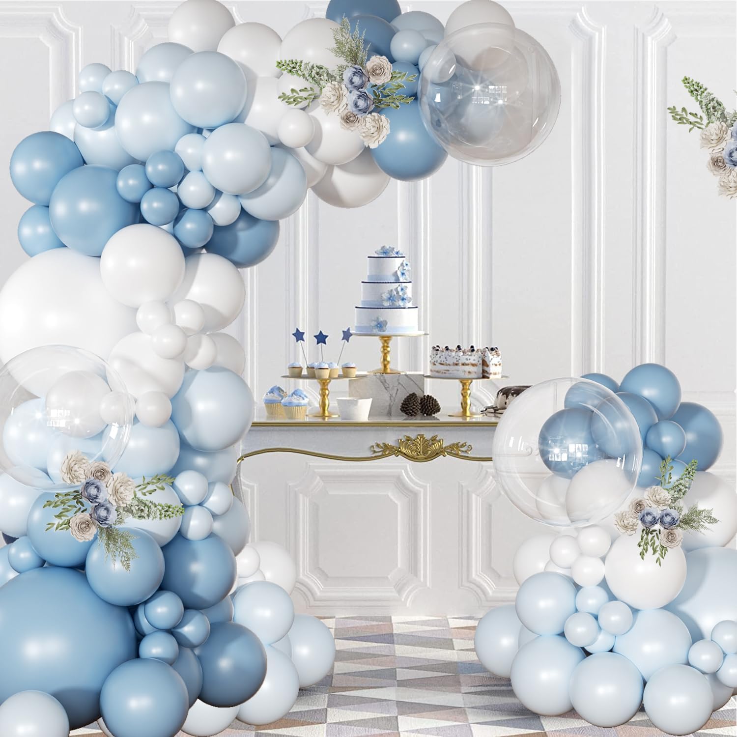 Dusty Blue Balloon Arch Kit 126 Pcs Light Blue and White Balloon Arch Garland Kit Include Macaron Balloons for