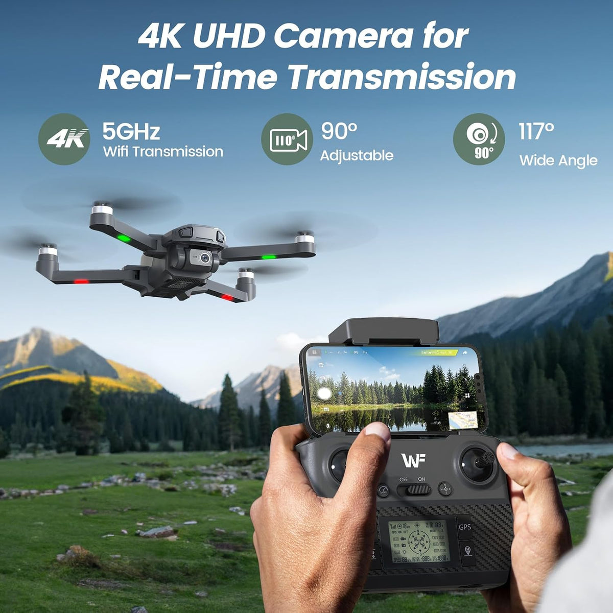 WF30 Foldable 4K Camera GPS Drone Adult Beginners Brushless Black | Affordable Starter Quadcopter Simple Stable 5G