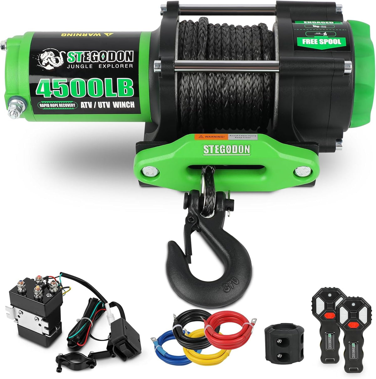 4500 Winch 12V Electric ATV/UTV Winch with Synthetic Rope,2pcs Wireless Remote and Winch Stopper for Towing Jeep