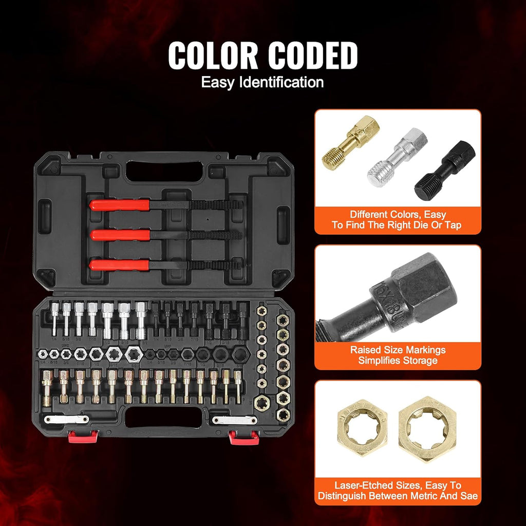 VEVOR Thread Restorer Kit 61Piece Thread Chaser Set - UNC UNF and Metric Thread Restorer Tool wit Thread Files Storage Case - Heat Treated Steel for Mechanics DIY Enthusiasts