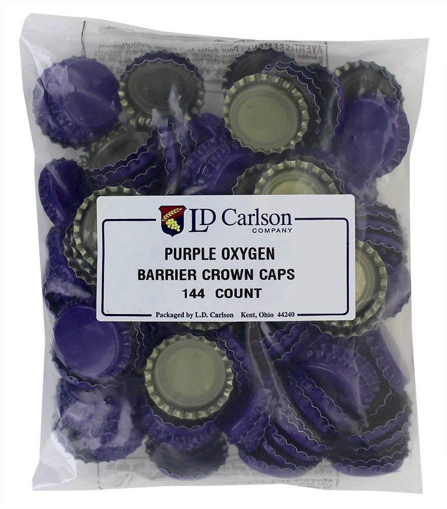 144 Oxygen Absorbing Beer Bottle Caps, 26mm US Standard Size Pry off Silver Crown Caps for Homebrew, PVC Free Purple