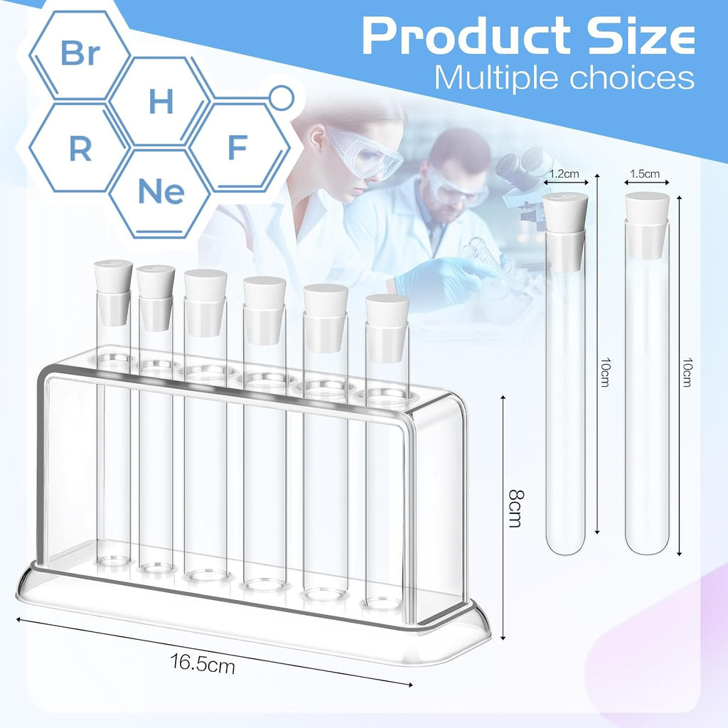 6 Glass Graduated Cylinders 5-250ml with Test Tubes Rack Lab | 6 Measuring Sizes for Experiments, Includes Test Tubes